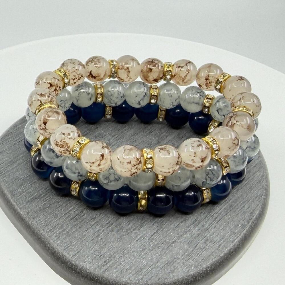 Beaded bracelet set blue gray